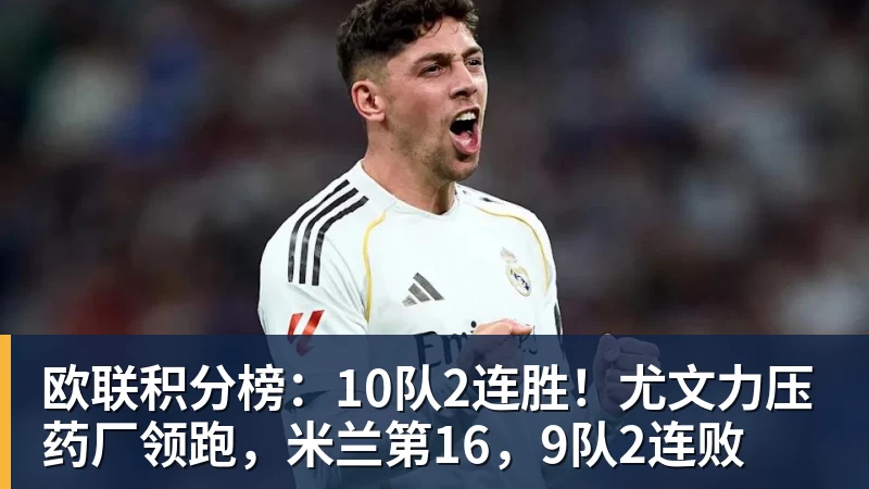 欧联积分榜：10队2连胜！尤文力压药厂领跑，米兰第16，9队2连败
